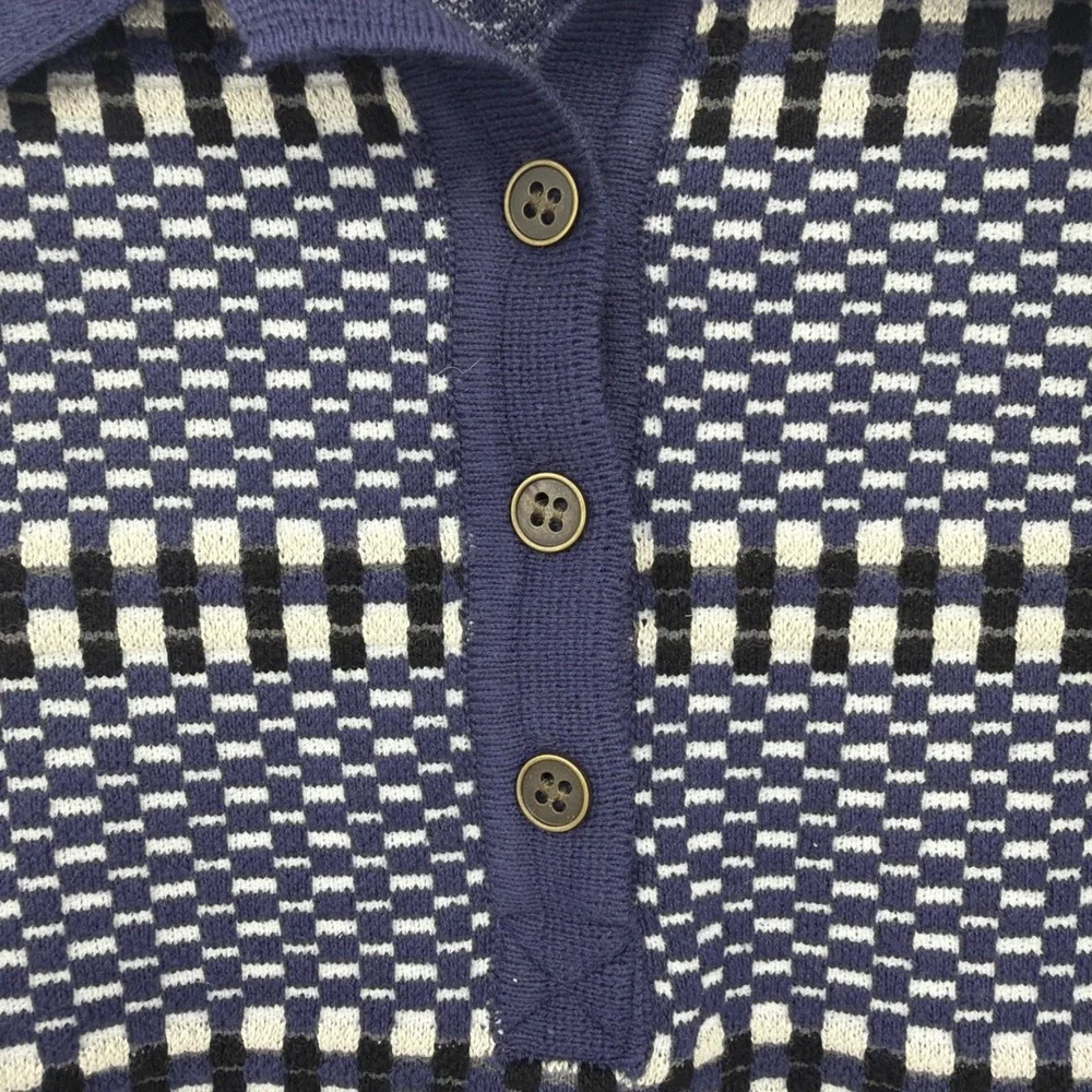 Free People we the free Level Up Top Polo Sz S Navy Combo Fitted Textured Knit